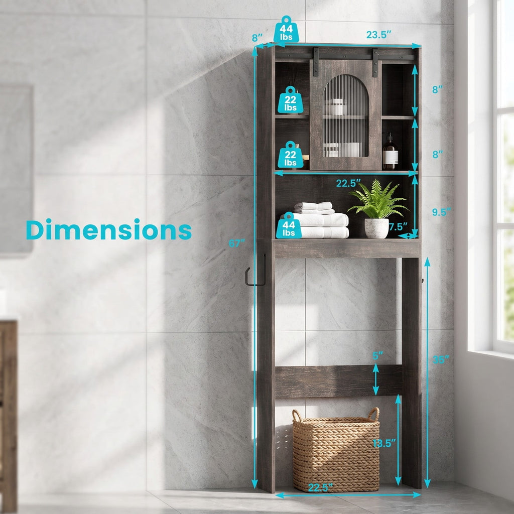 Airfind Over Toilet Storage Cabinet with Sliding Barn Door and Open Shelves for Bathroom, 44 lbs Capacity, Engineered Wood Frame, Black Oak