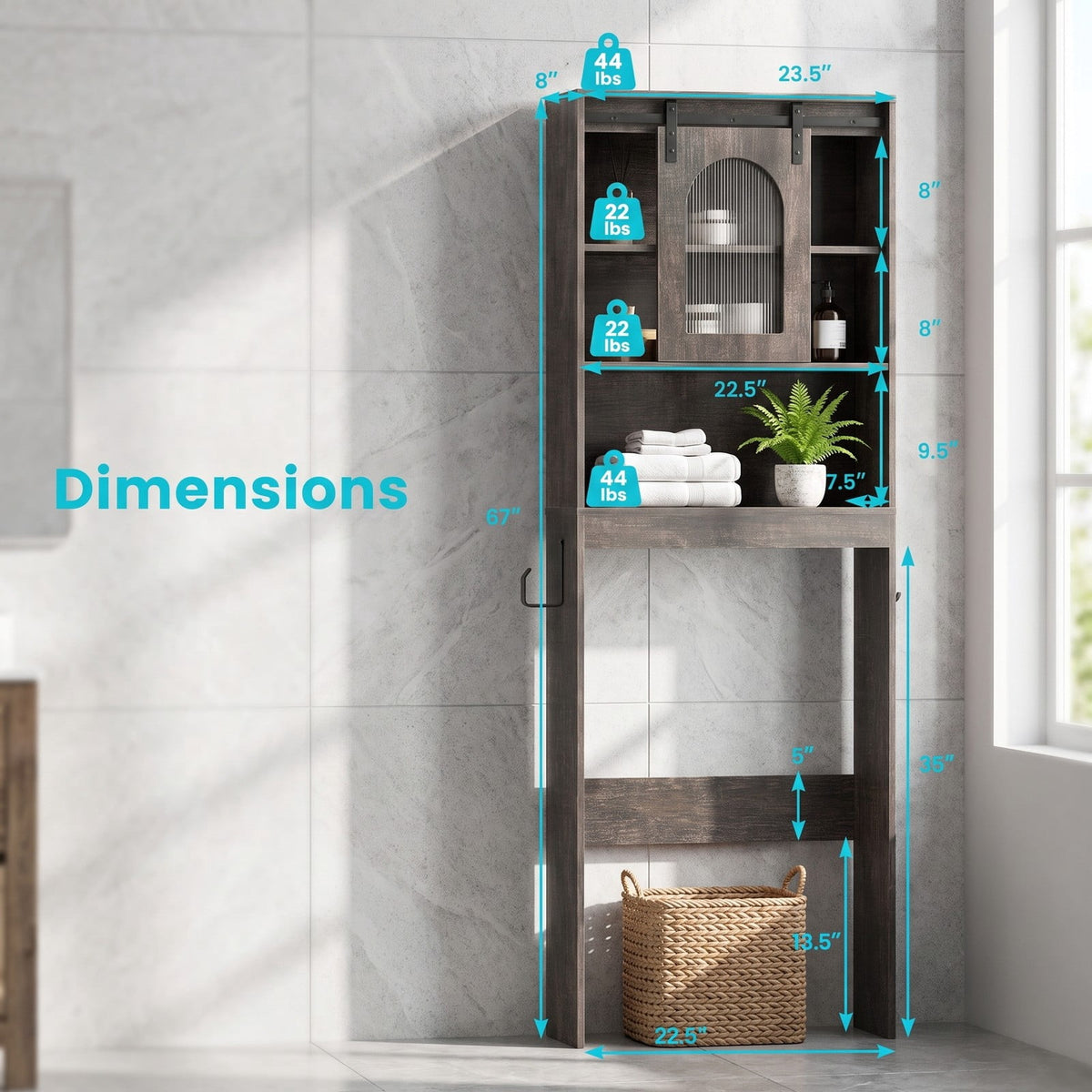 Airfind Over Toilet Storage Cabinet with Sliding Barn Door and Open Shelves for Bathroom, 44 lbs Capacity, Engineered Wood Frame, Black Oak