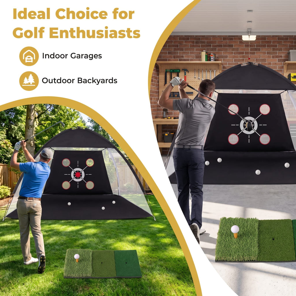 Airfind 10.3 x 6.5 Foot Golf Practice Net with Foldable Tri Turf Hitting Mat and Carry Bag for Backyard Garage and Indoor Swing Training, Black
