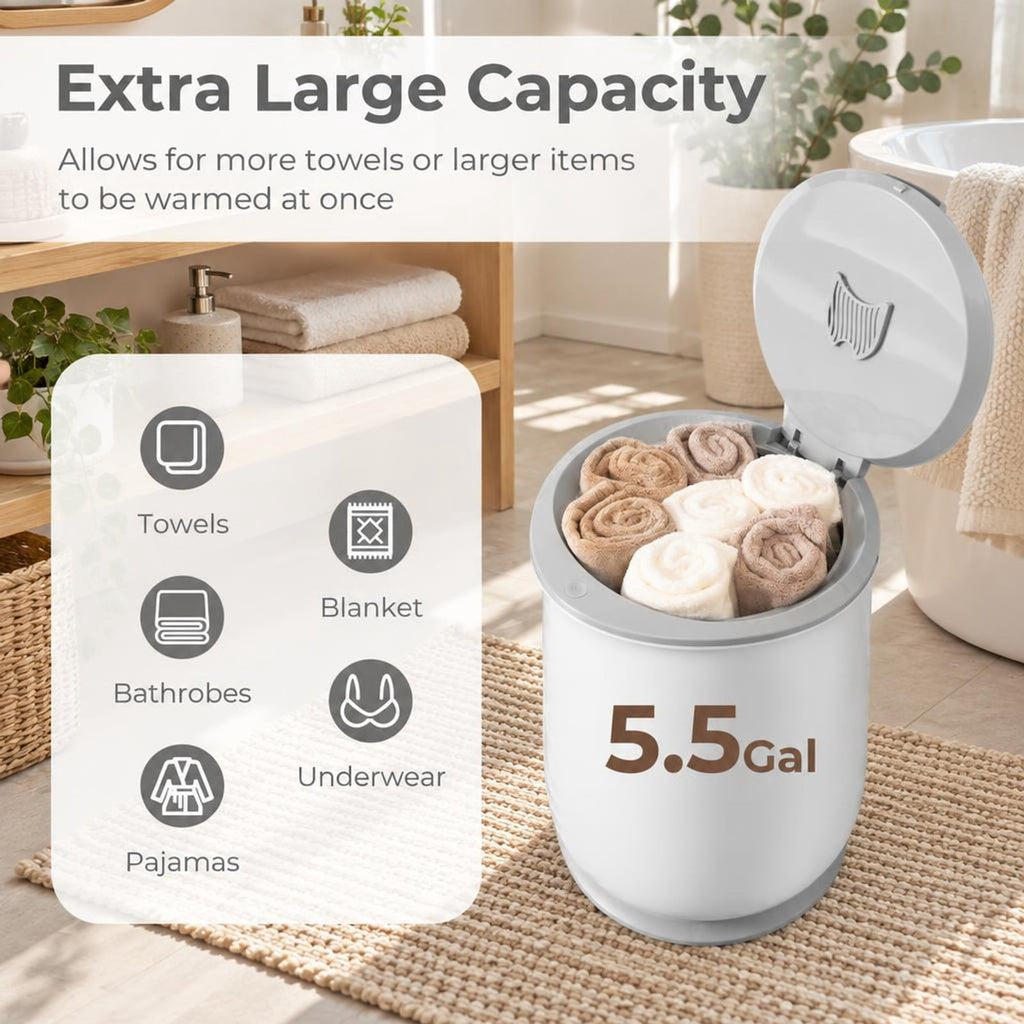 Airfind Towel Warmer Bucket featuring Auto Shut Off for Bathroom, PP Galvanized Sheet PC Frame, 13.5 Inch x 13.5 Inch x 18.5 Inch Footprint, Gray