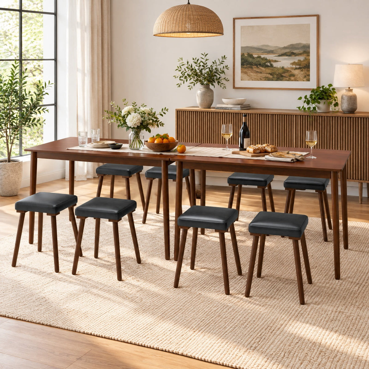 Airfind 5 Piece Dining Table Set for 4 with 4 Upholstered Stools and Rubber Wood Legs, Brown, for Everyday Home Use, for Easy Setup