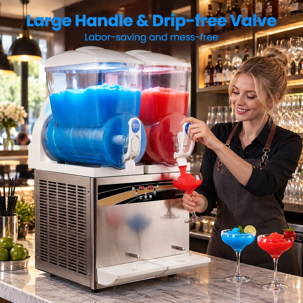 Airfind 8 Gal Commercial Slushie Machine with LED Lights, Silver, 2 tanks for serving drinks in 2 flavors, Get your slush prepared in about 30 minutes