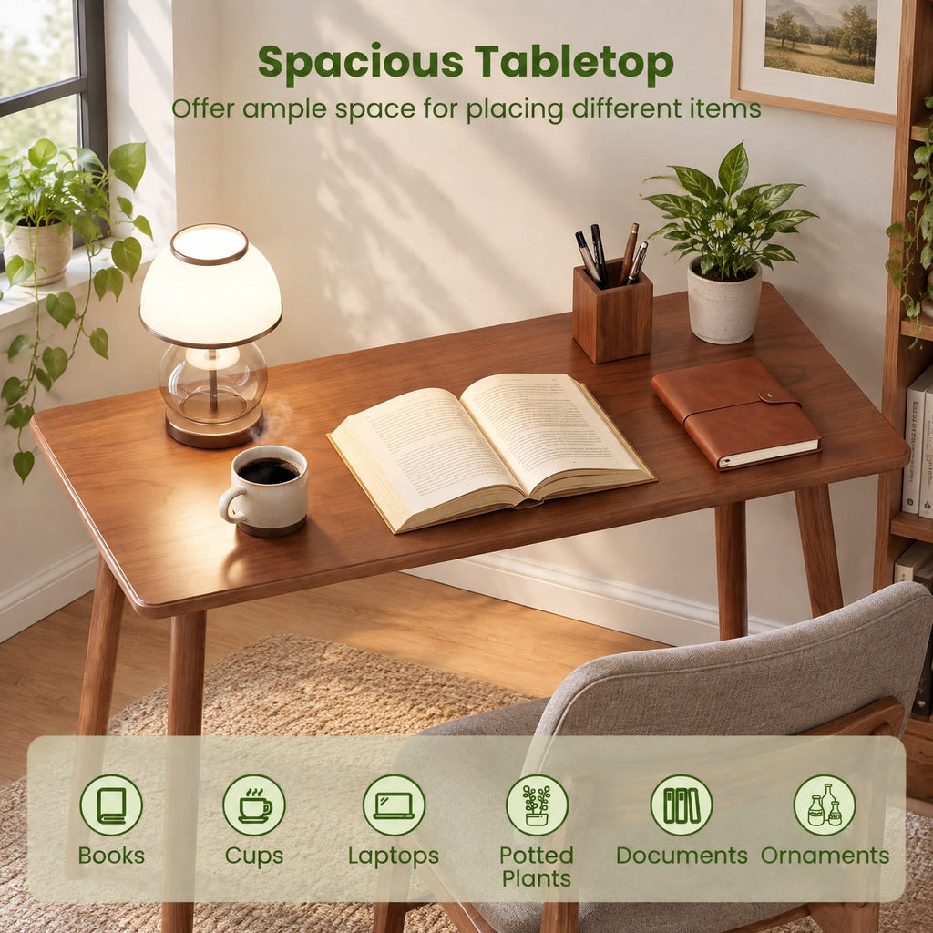 Airfind Computer Desk with Rubber Wood Legs Wooden Writing Desk with Spacious Tabletop, 40 x 15.5 x 39.5Weight Footprint, Walnut