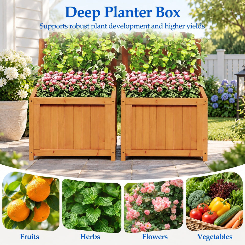 Airfind 48 Inch Wood Raised Garden Bed with Trellis with Drainage Holes, 44 lbs Capacity, Wood Frame, 17 Inch x 16 Inch x 48 Inch Planter Box Interior Footprint