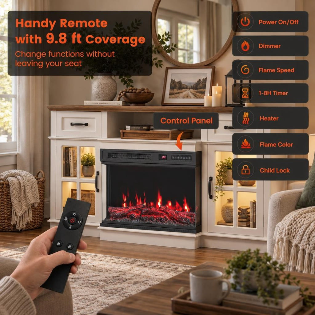 Airfind 24 Inch Electric Fireplace Insert, 3-Sided Glass Built-in Recessed Fireplace featuring 12 Flame Colors, Remote Control and Timer, Black
