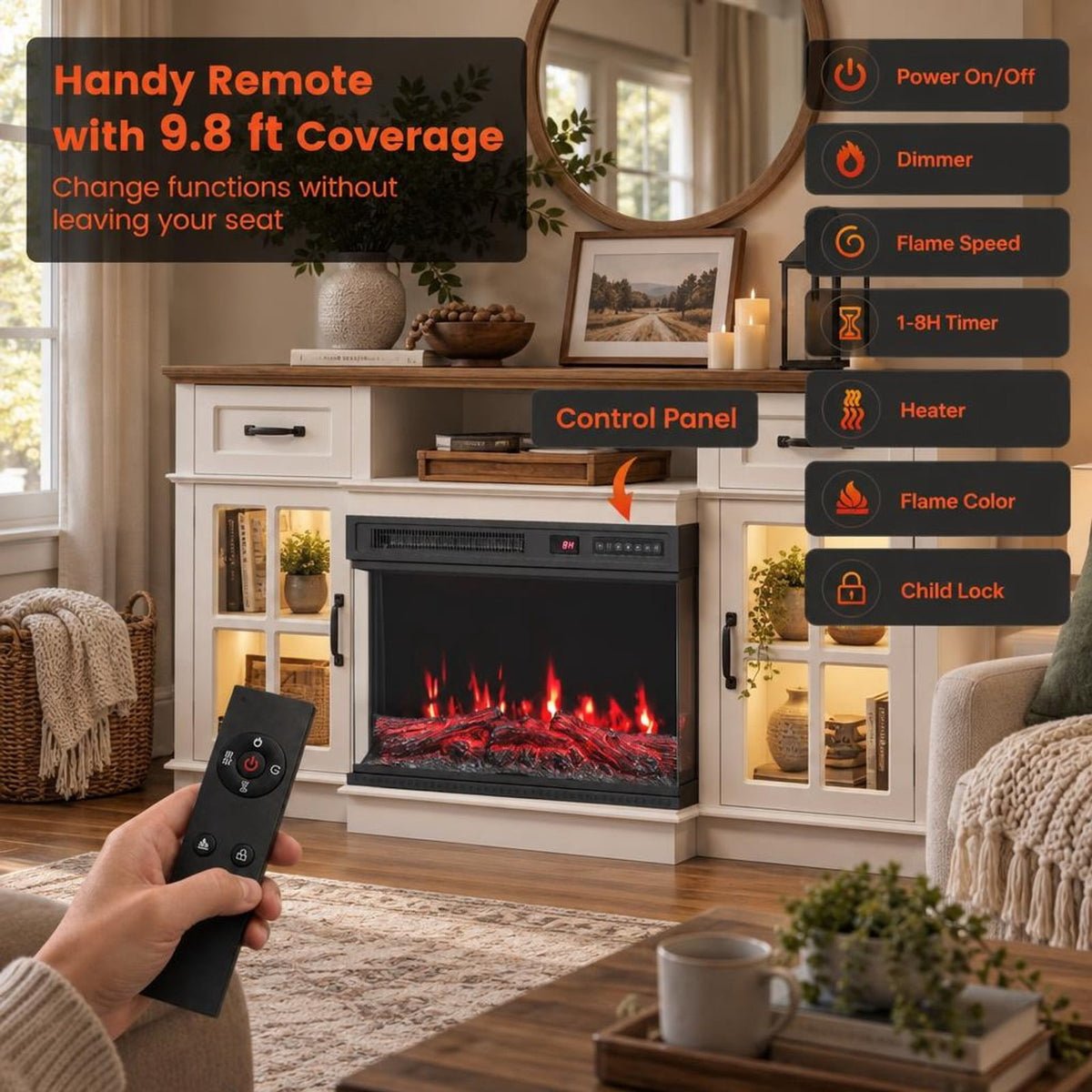 Airfind 24 Inch Electric Fireplace Insert, 3-Sided Glass Built-in Recessed Fireplace featuring 12 Flame Colors, Remote Control and Timer, Black