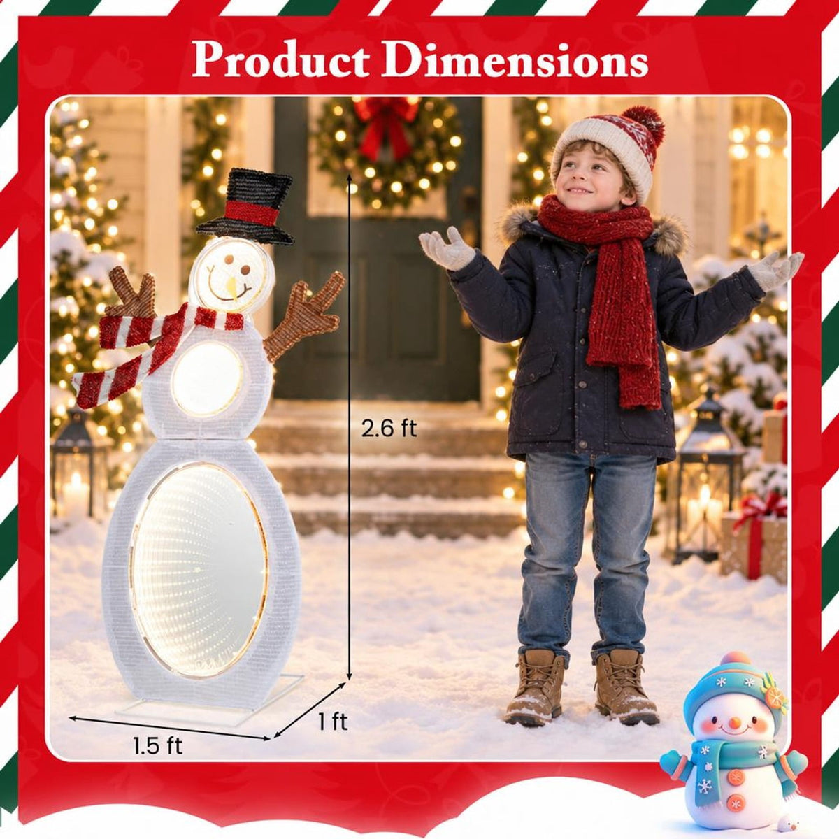 AIRFIND Lighted Snowman Christmas Decoration, 2.6 ft Figure with 105 LED Lights, Mirror Accents, Metal Stand and Ground Stakes for Yard Display