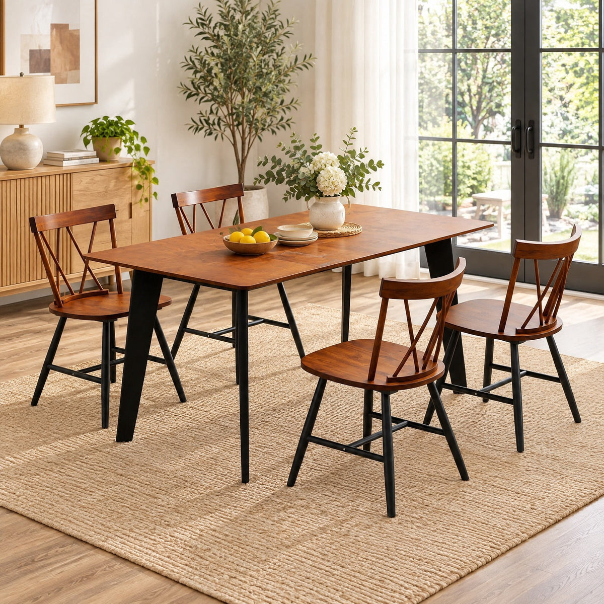 Airfind Set of 4 Dining Chairs with Rubber Wood Frame and Curved Cross Back, 275 lbs Capacity, Rubber Wood Frame, 20.5 x 19 x 32 Footprint