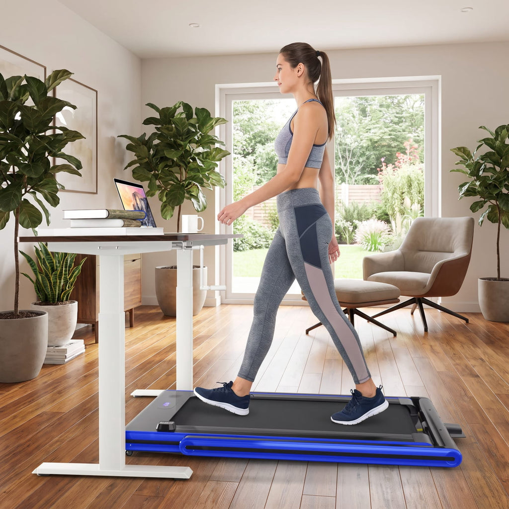 Airfind 2 in 1 Folding Treadmill with 2.25 HP Motor and Dual LED Display for Home Office Under Desk Walking and Jogging, Navy
