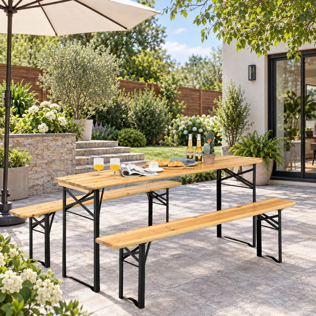 Airfind 3 Pieces Folding Wooden Picnic Table Bench Set, 660 lbs Capacity, Iron Fir Wood Frame, 70 x 18 x 29.5 Footprint