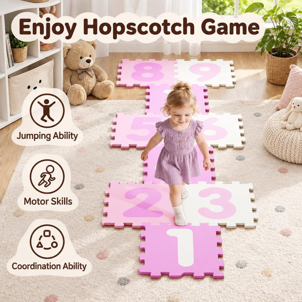 Airfind 9 Pieces Interlocking Foam Puzzle Floor Mat with 3 Marker Discs, EVA Foam Single Piece Frame, for 10 Months+, 71.5 Inch x 24.5 Inch Footprint