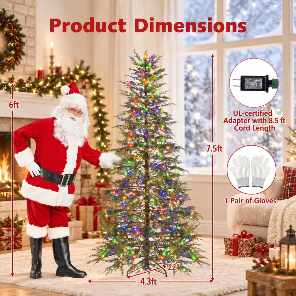 Airfind 7.5 Feet Artificial Christmas Tree with Branch Tips and Colorful LED Lights, Green, a light controller for convenient operation