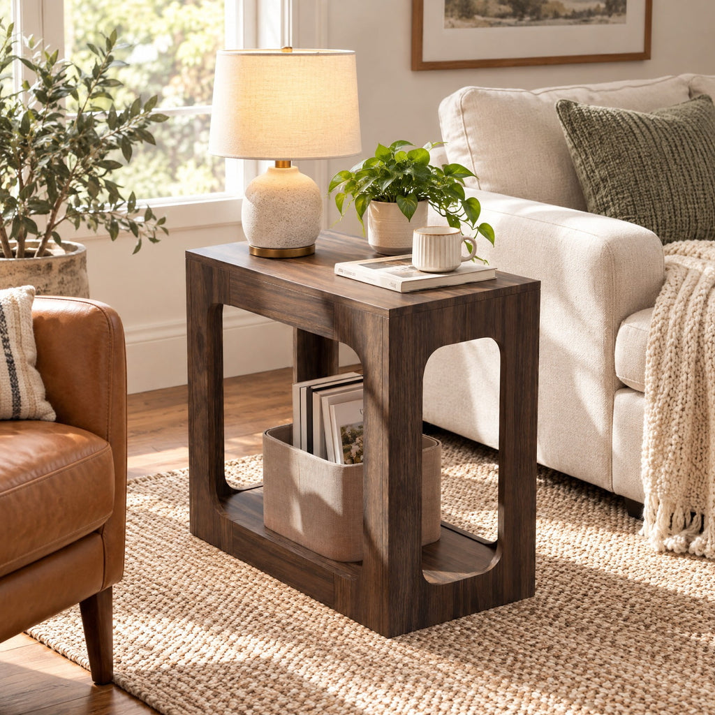 Airfind 2-Tier End Table with Storage Shelf for Living Room, 135 lbs Capacity, Engineered Wood Frame, 23.5 x 12 x 22 Footprint, Walnut