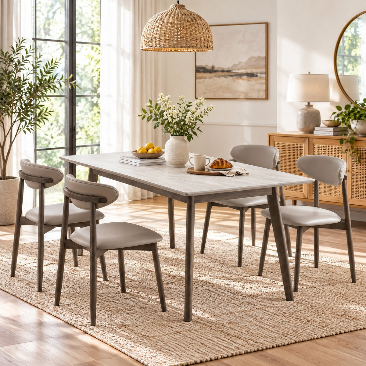 Airfind Set of 4 Wooden Modern Upholstered Dining Chairs with Curved Backrest, 330 lbs Capacity, Rubber Wood Frame, Gray