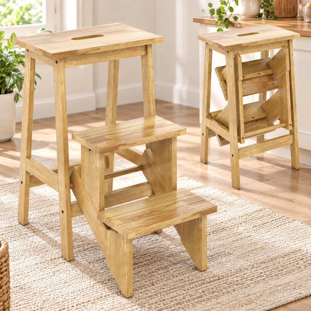 Airfind 3-in-1 Rubber Wood Step Stool with Convenient Handle, Rubber wood Frame, 22 x 16 x 24 Footprint, Natural