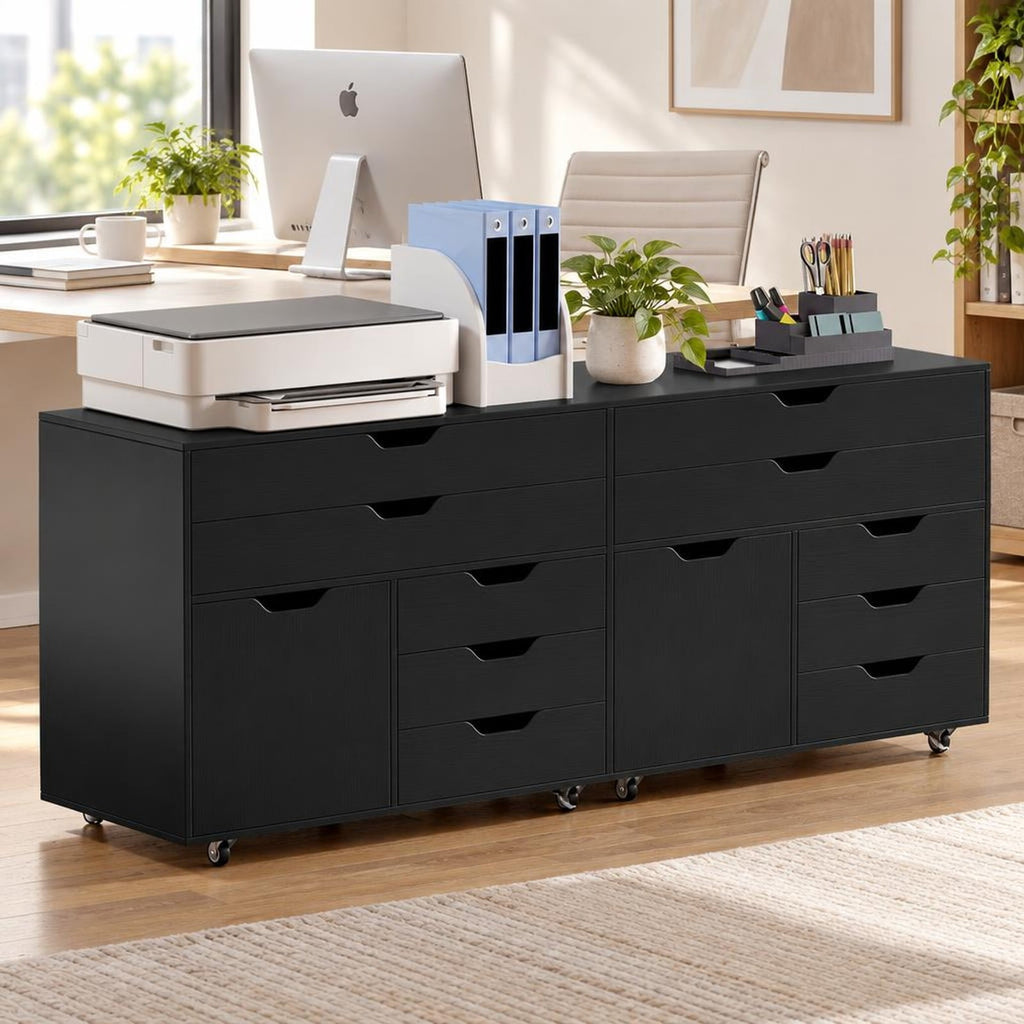 Airfind Modern Vertical 5-Drawer Mobile Chest with Door 5 Casters, 220 lbs Capacity, Engineered Wood MDF Metal Frame, 30.5in x 16in x 25in Footprint