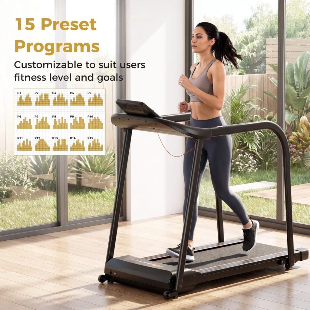 Airfind 2.5 HP Walking Treadmill with Long Handrails and 15 Preset Programs for Seniors Home Gym Low Impact Cardio, Black