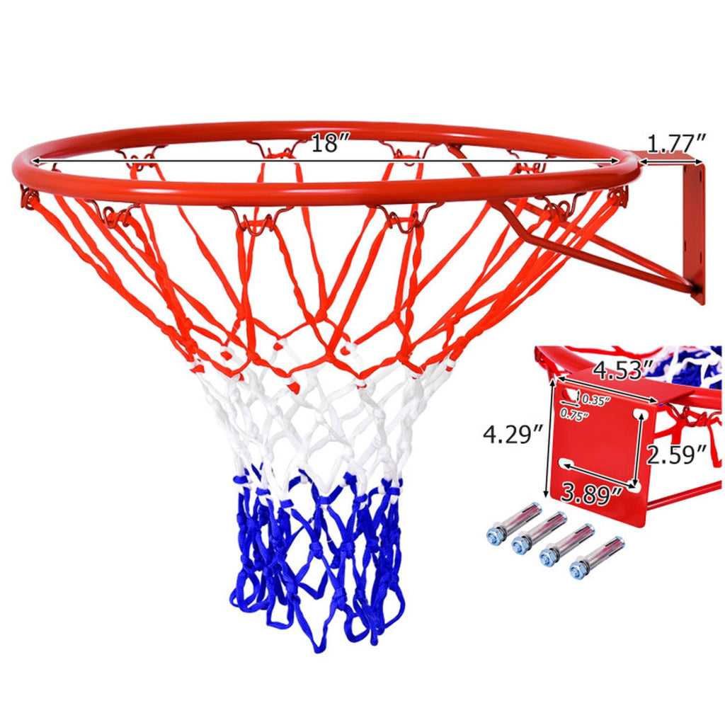 Airfind 18 Inch Steel Replacement Basketball Rim with All-Weather Polyethylene Net and Wall Mount Hardware for Indoor Outdoor Backboard Hoop Repair and Basketball Goal Restoration, Multicolor Net