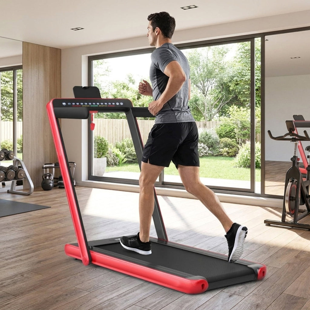 Airfind 2-in-1 Walk-to-Run Folding Treadmill Audio Console, Red