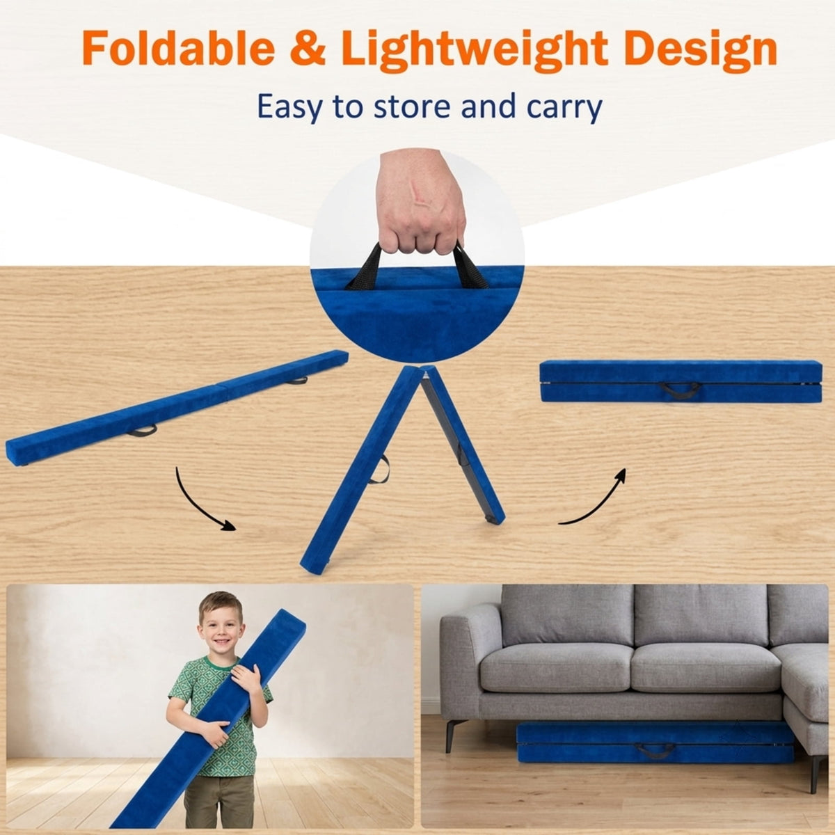 Airfind 7 Feet Folding Portable Floor Balance Beam with Suede Cover and Anti Slip Base for Kids Gymnastics Training at Home, Blue