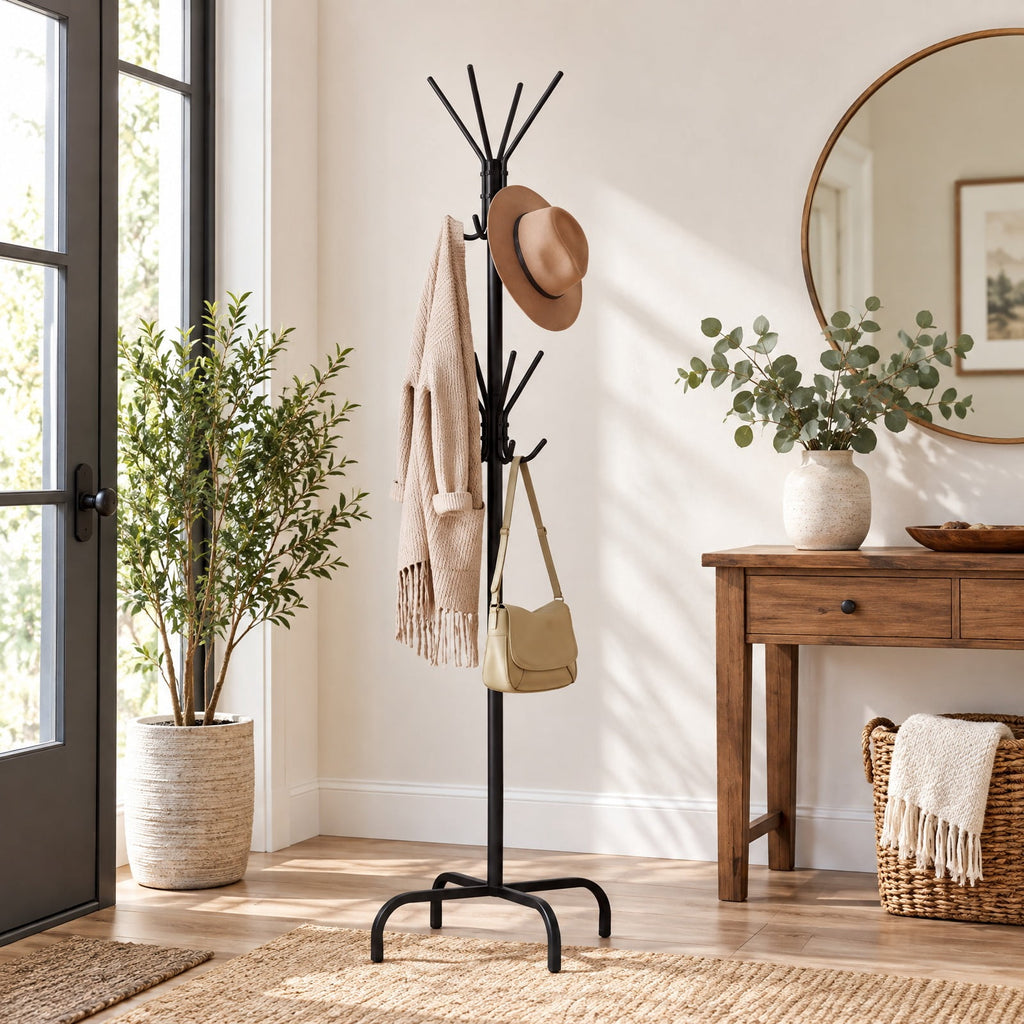 Airfind Metal Coat Rack Freestanding with 16 Hooks and 4 Legs for Entryway Office Bedroom, 6.5 lbs Capacity, Metal, 22 Inch x 22 Inch x 70 Inch