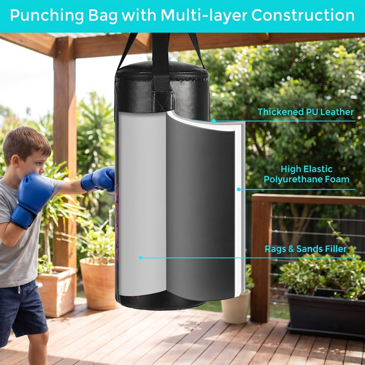 Airfind 2 Foot Kids Hanging Punching Bag Boxing Set with Gloves Skipping Rope and Rucksack for Junior Home Training, Black