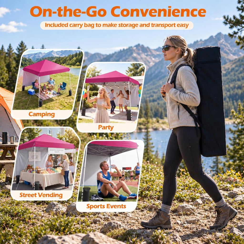 Airfind 9 ft x 9 ft Pop Up Canopy Tent with 8 Ground Stakes 4 Wind Ropes and Carry Bag for Outdoor Party, Metal Oxford Cloth PP Frame, Pink