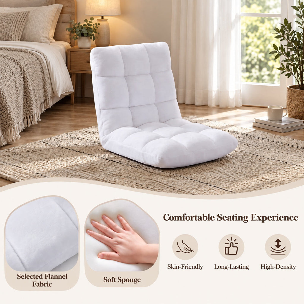 AIRFIND Floor Chair with 14-Position Adjustable Backrest, Padded Seat and Steel Frame, Lay-Flat Lounge Seat for Reading and Gaming, White