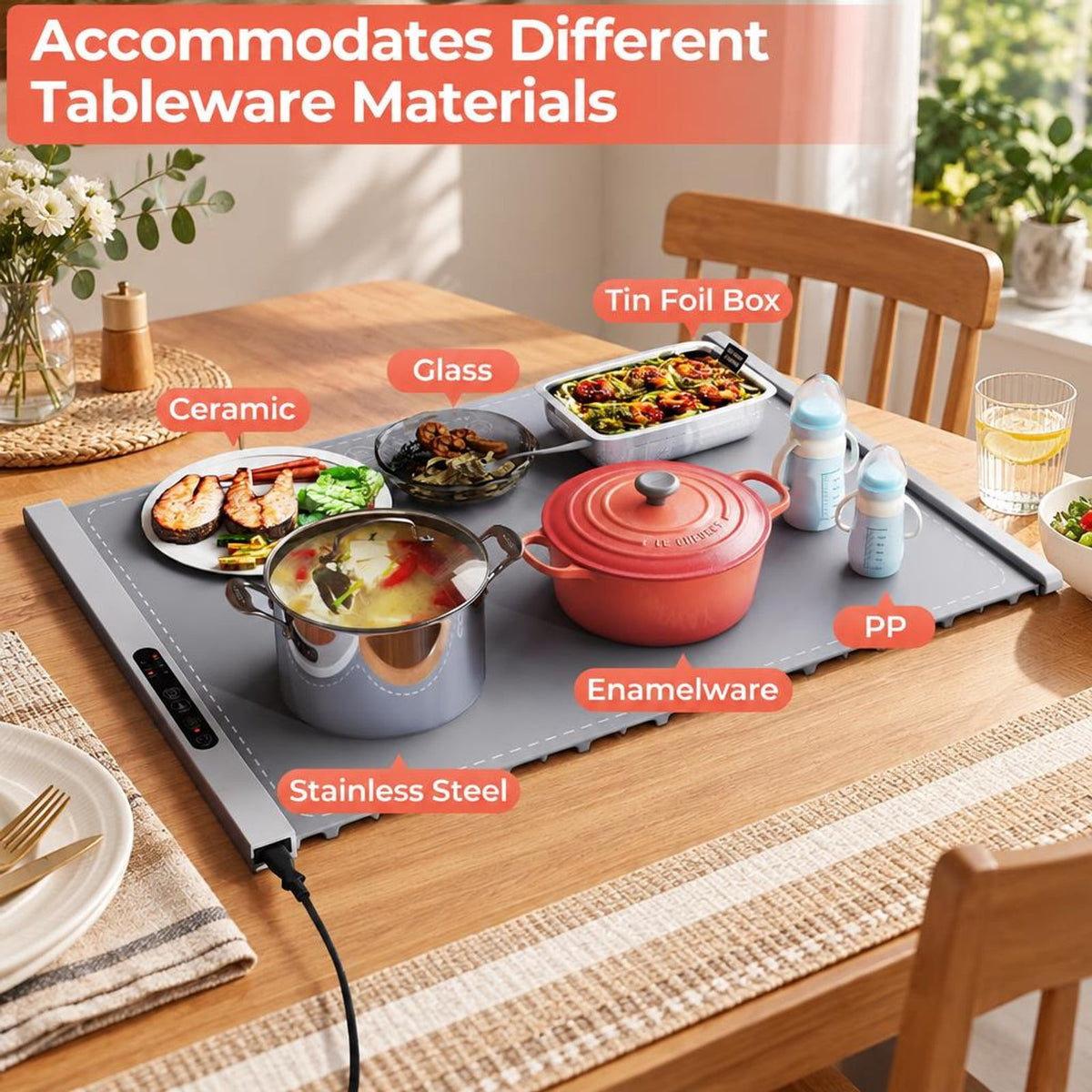 Airfind Food Warming Mat Rollable and Portable Electric Warming Tray with Fasting Heating, Silicone ABS Unfolding Frame, Gray