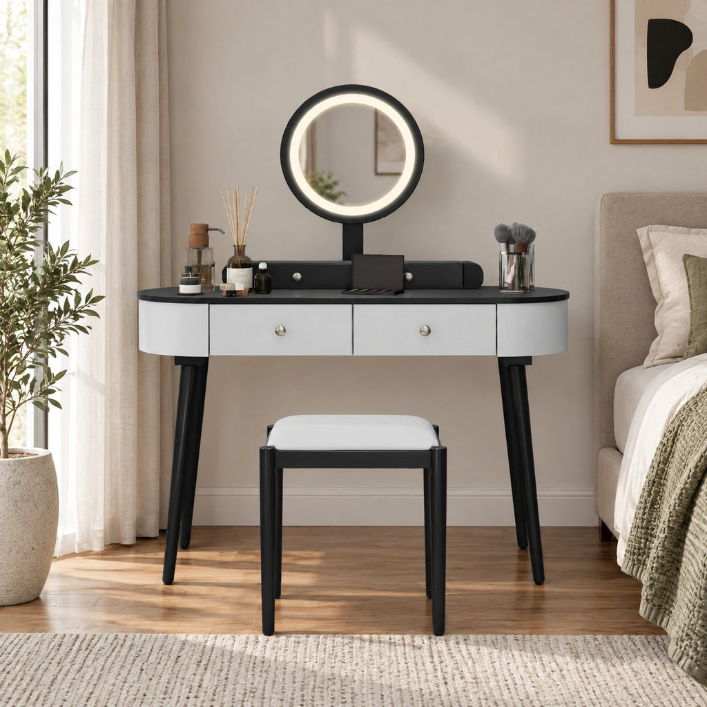 Airfind Makeup Vanity Table Set with LED Mirror and 3 Spacious Drawers, 170 lbs Capacity, MDF Frame, 47 Inch x 16.5 Inch x 56 Inch Footprint, White