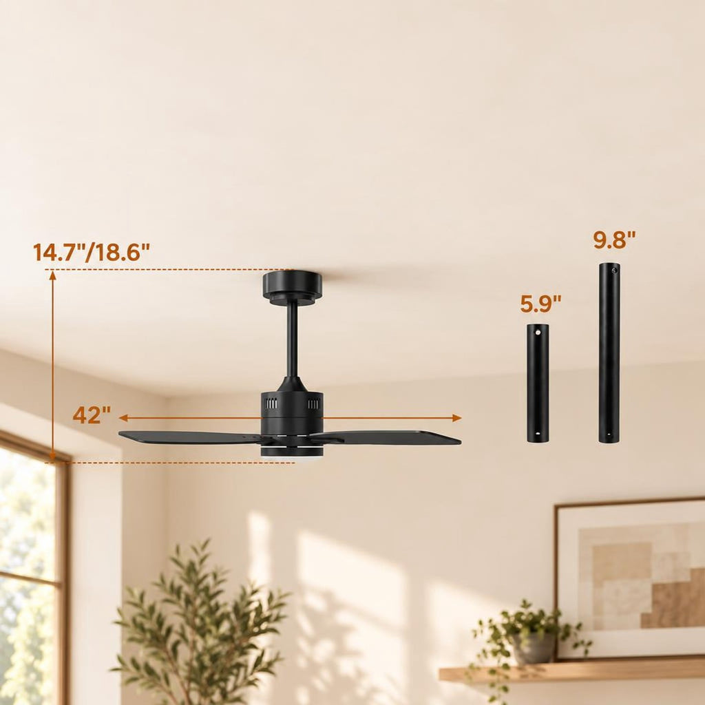 Airfind 42inch Ceiling Fan with Light and Remote 3CCT LED with Memory 4H Timer 6 Speeds, Metal Plywood PC Frame, Black