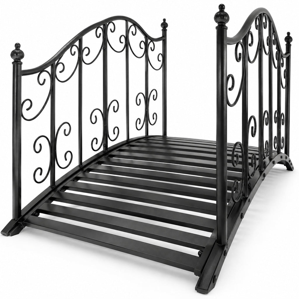 Airfind 3.9 ft Garden Metal Bridge with Dual Patterned Side Rails, 330 lbs Capacity, Metal Frame, 47 Inch x 27 Inch x 28 Inch Footprint, Black