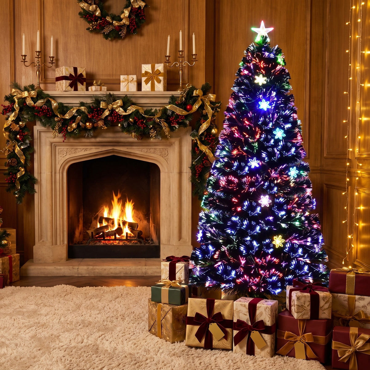 Airfind LED Optic Artificial Christmas Tree with Snowflakes-5 Feet, PVC Frame, 2.4 x 5 (Diameter x H) Height: 5 ft Weight: About 8 lbs Footprint