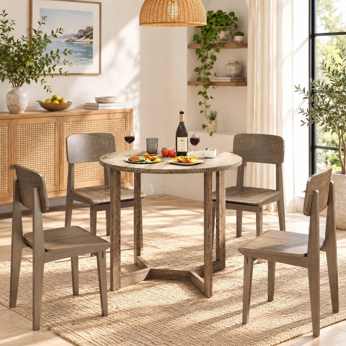 Airfind 36 Inch Round Wood Dining Table for 2-4 People with Wing-shaped Pedestal Base, 220 Lbs Capacity, Rubber Wood Mdf, 36 Inch X 30 Inch, Gray