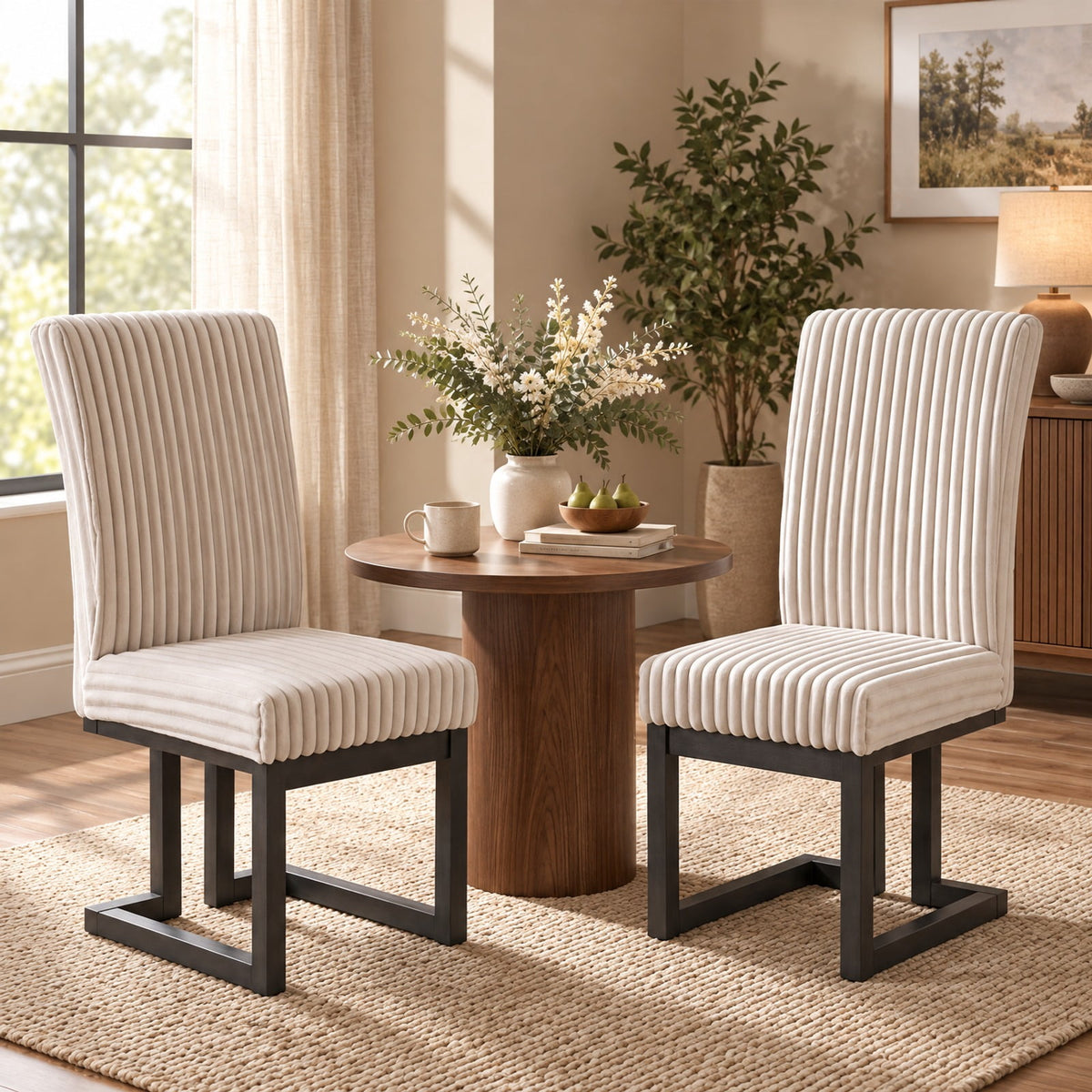 Airfind Upholstered Dining Chairs Set of 2 with Rubber Wood Legs and Padded Seat for Dining Room, 330 lbs Capacity, Rubber Wood Frame, Beige