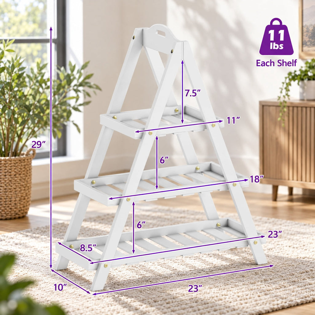 Airfind 3-Tier Plant Stand Flower Pot Display Shelf, Shelf 11 lbs Total Capacity, Fir Wood Frame, 23 x 10 x 28.5 Footprint, White