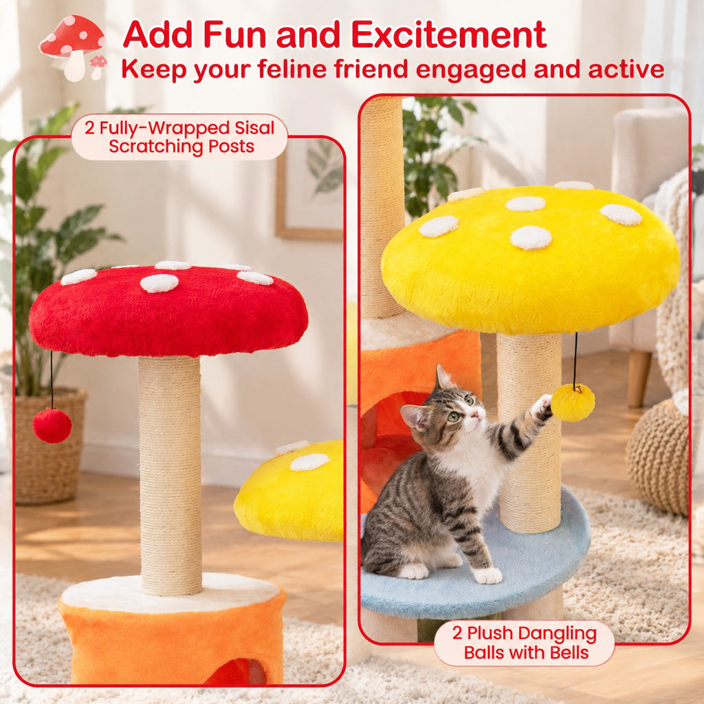 Airfind 43 Inch Tall Cat, Tree Cute with 2 Condos and Padded Platforms, 22 lbs Capacity, Engineered Board Plush Fabric Sisal Frame, Colorful