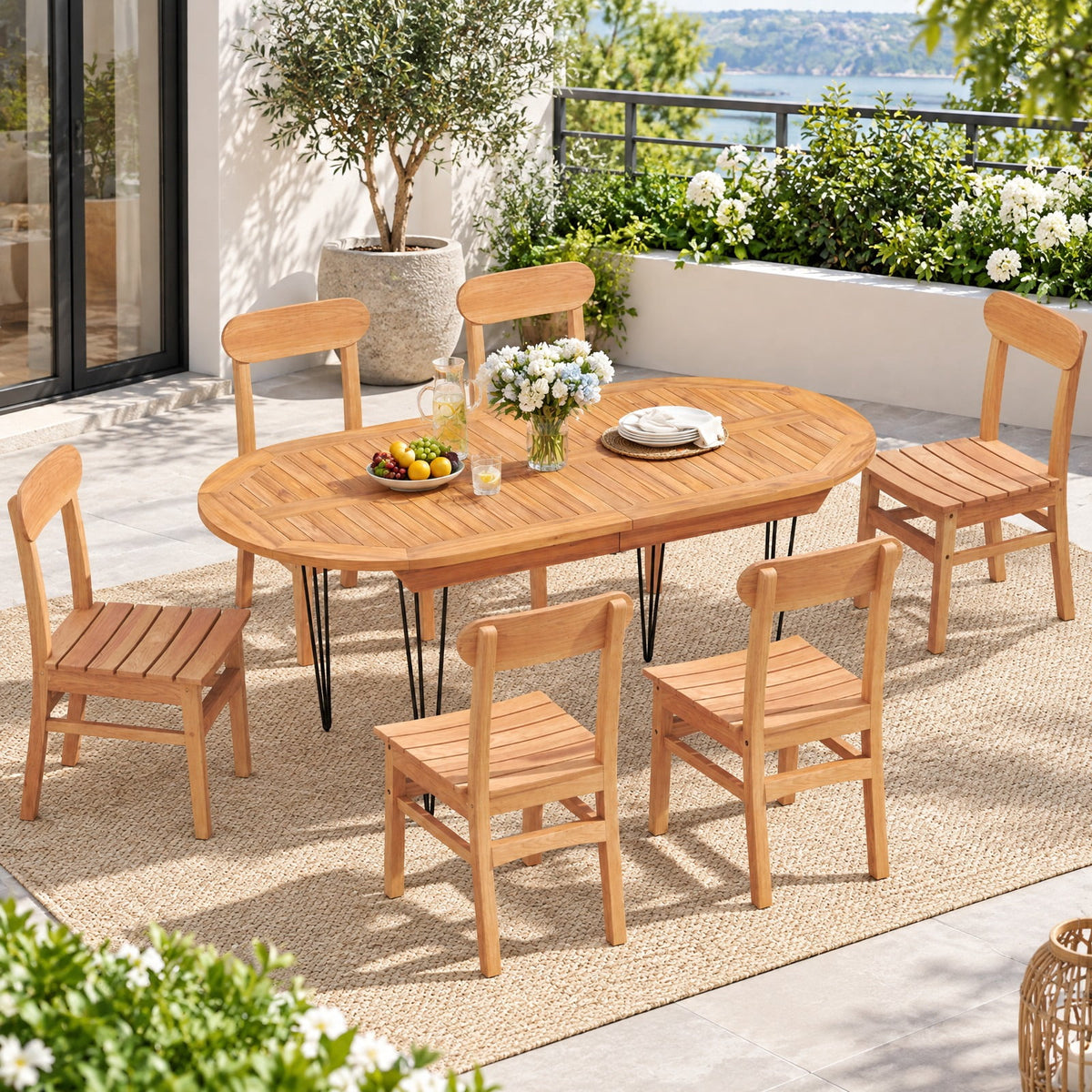 Airfind Patio Teak Wood Chair Armless Dining Chair with Slatted Seat, 220 lbs Capacity, Teak Wood Frame, Wood