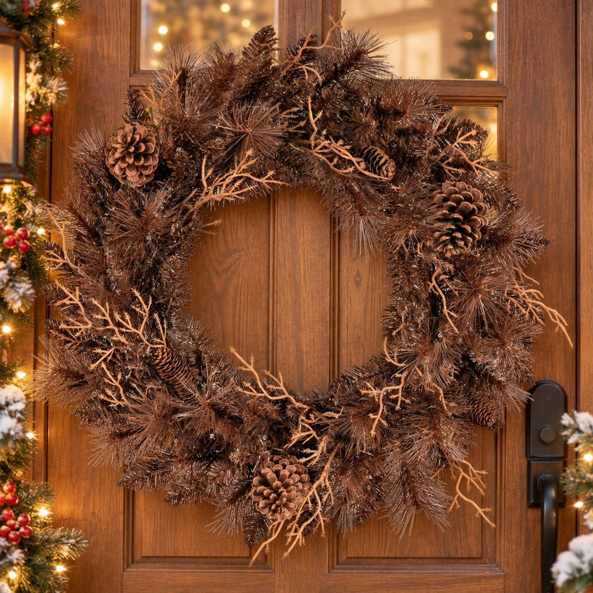 Airfind 24 Inch Pre-lit Christmas Wreath with 105 Branch Tips and 35 Warm White LED Lights-1 piece, PVC PE Metal Frame, 24 x 24 Footprint, White