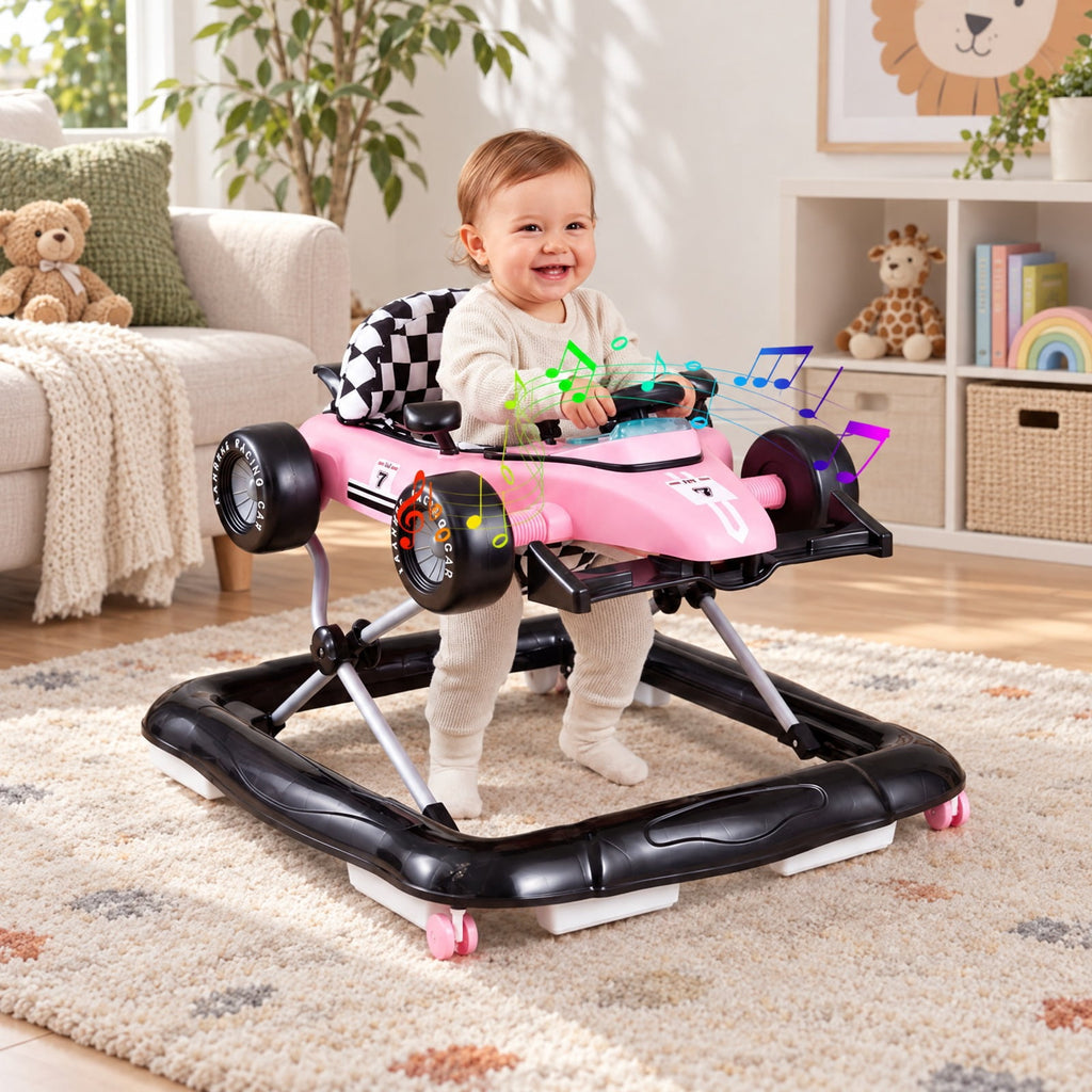 Airfind 4-in-1 Child Push Walker Activity Center Height Adjustable with Music Box, 26.5 Lbs Capacity, PP Metal, for 6-18 Months, Pink