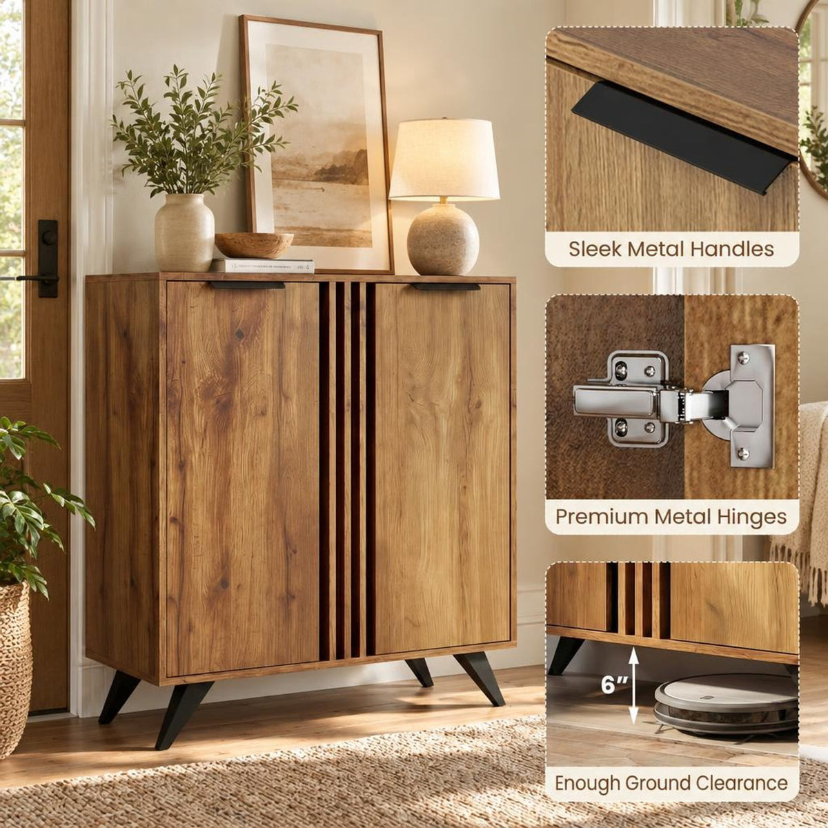 Airfind 4-Tier Modern Freestanding Hidden Shoe Cabinet with 2 Doors, 180 lbs Capacity, Engineered Wood Plastic Frame, 31.5 x 14 x 37.5 Footprint