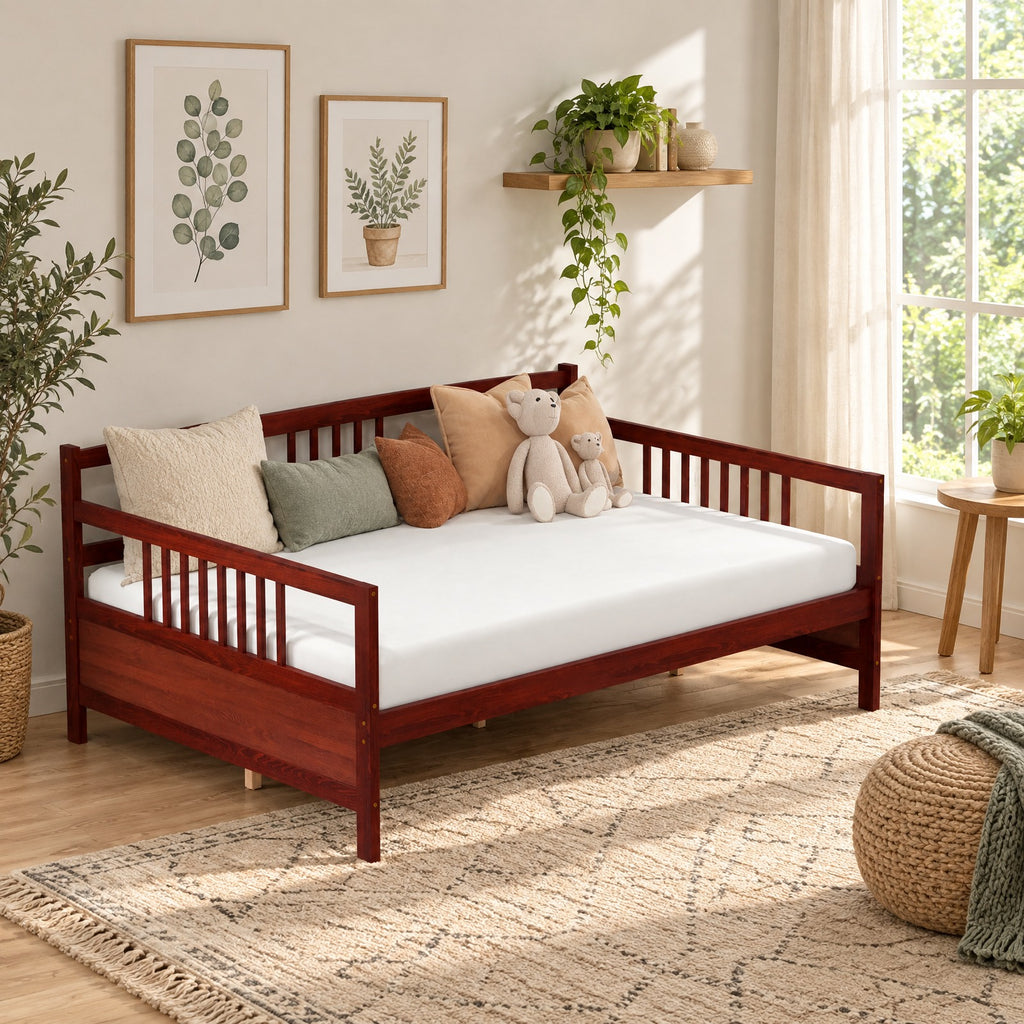 Airfind Classic Wooden Full Size Daybed Frame with Guardrails, 250 lbs Capacity, Pine wood plywood MDF Frame, Brown