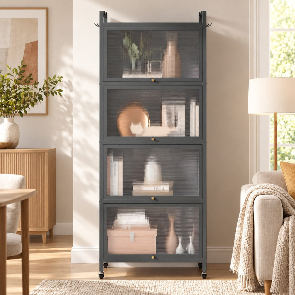 Airfind 5-Tier Kitchen Bakers Rack with Flip-up PC Doors, tier 33 lbs Capacity, Metal PC PP Gray Frame, 23.5 x 12.5 x 60.5 Footprint, Gray