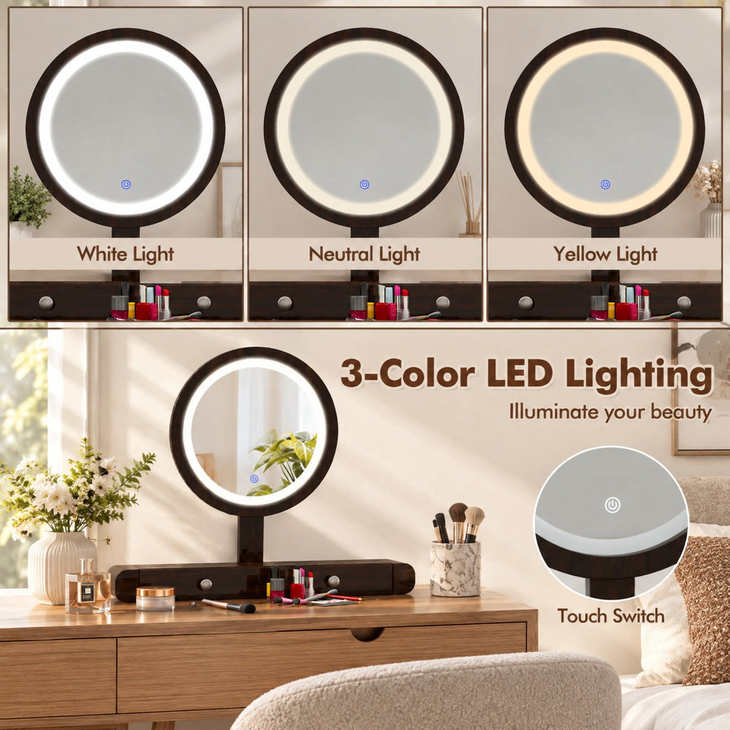 Airfind Dressing Vanity Table Set with LED Mirror and 4 Drawers, 170 lbs Capacity, MDF Frame, 47 Inch x 16.5 Inch x 56 Inch Footprint, White