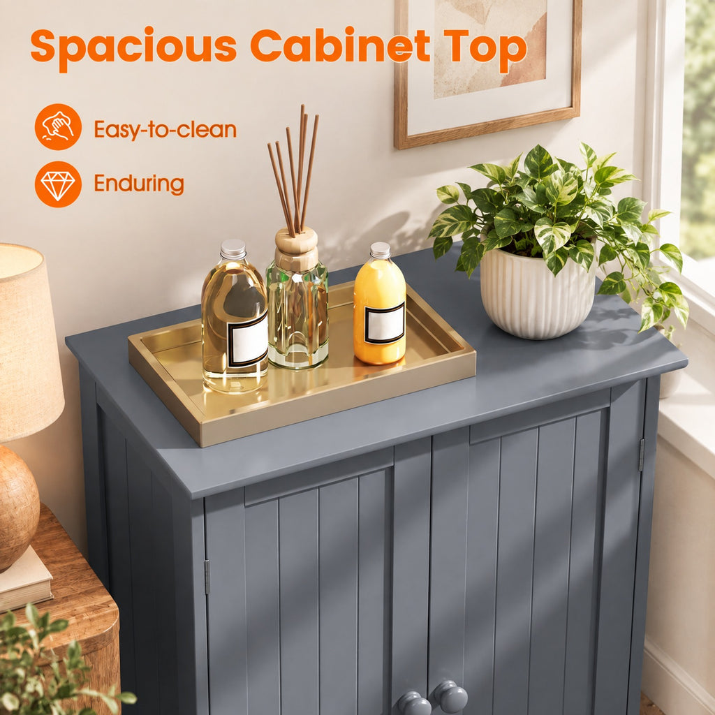 Airfind Bathroom Floor Storage Double Door Cupboard Cabinet, 22 lbs Capacity, MDF Frame, 24in x 14in x 34.5in Footprint, Gray