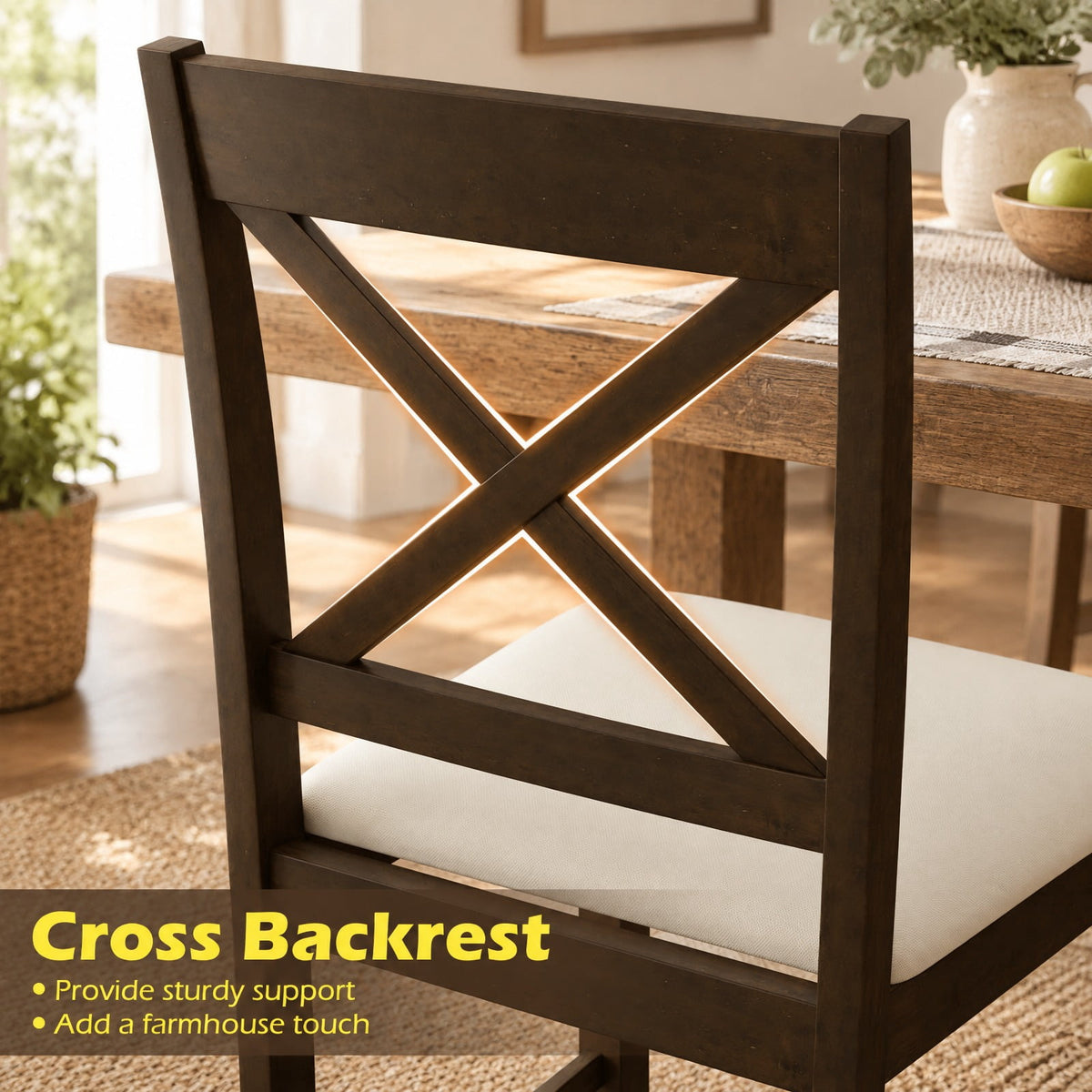Airfind Set of 2 X-Back Bar Stools with Upholstered Cushioned Seats, 330 lbs Capacity, Rubber Wood Linen Fabric Sponge Frame, Brown