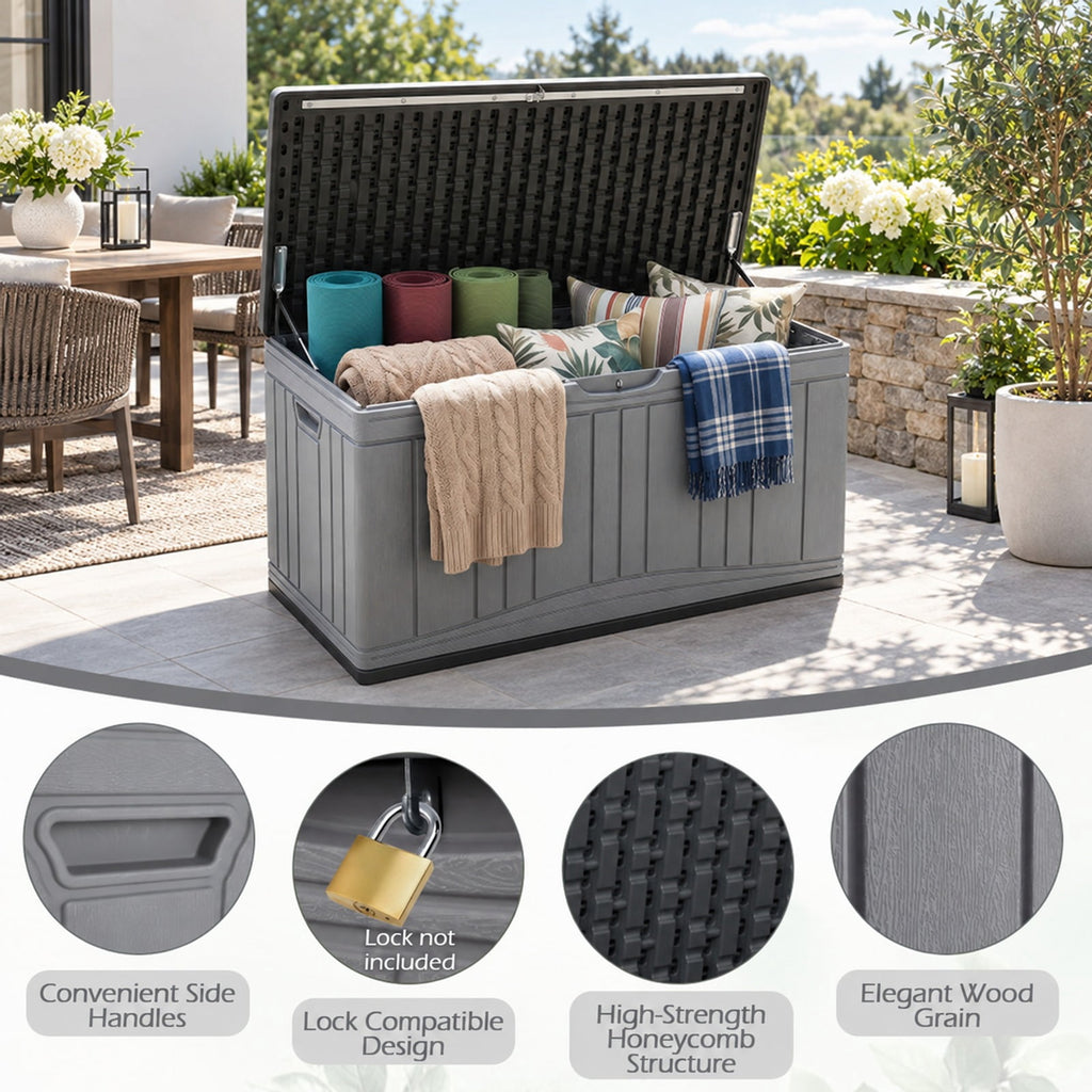 Airfind 80 Gallon Outdoor Deck Box with Lockable Lid for Garden Tools Cushions, 45 x 22 x 24Inner Footprint, Gray