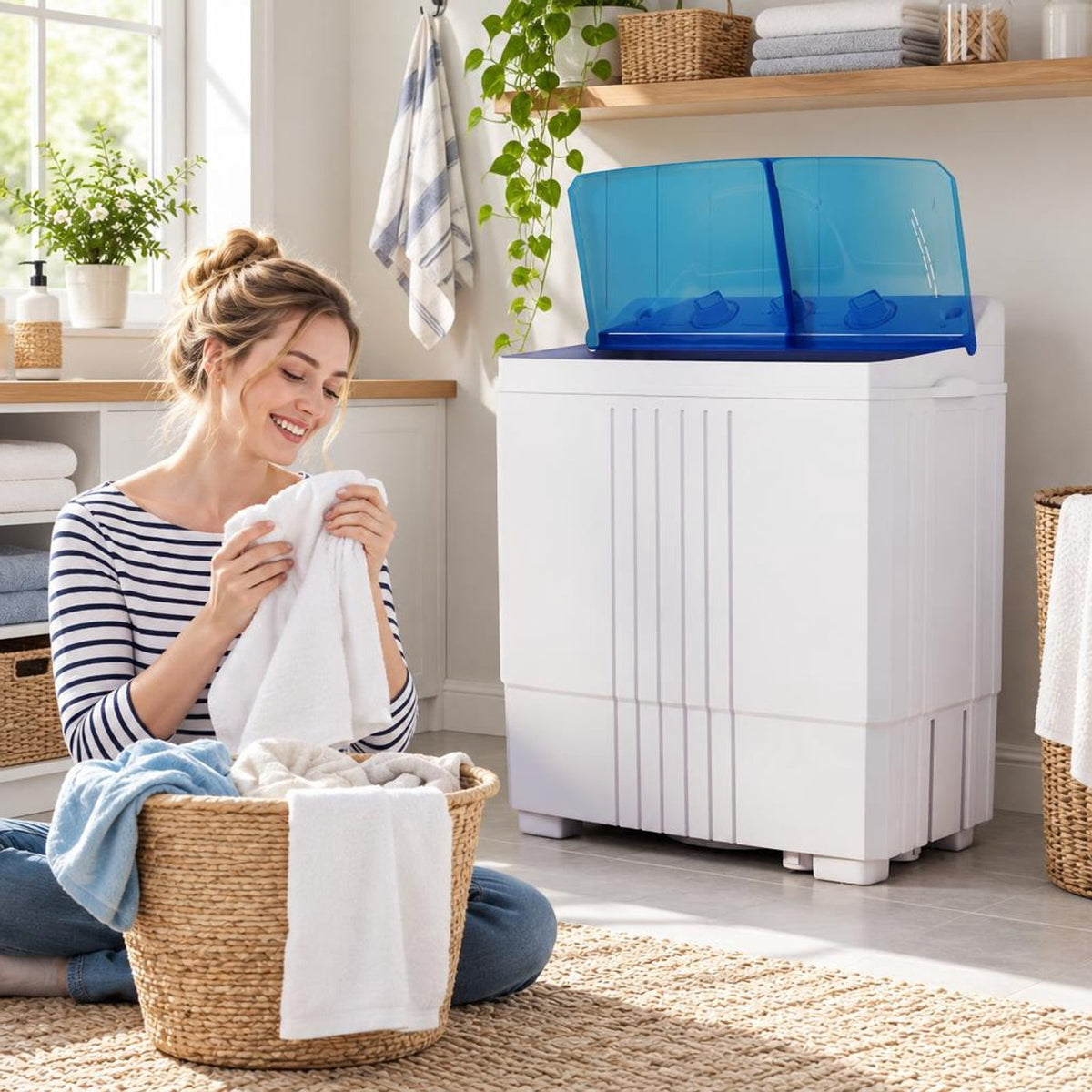 Airfind Portable Washing Machine with Built-in Drain Pump, PP Frame, Blue, Suitable for home apartment dorm and RV