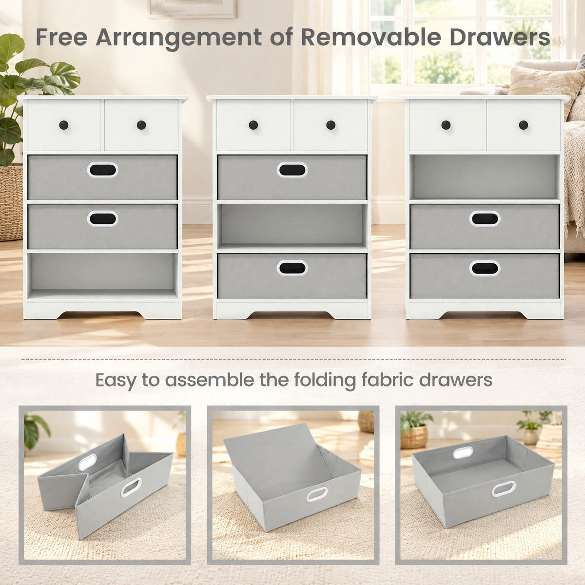 Airfind 4-Drawer Dresser Modern Chest Storage Organizer with Open Shelves, 100 lbs Capacity, Engineered Wood MDF Fabric Frame, White