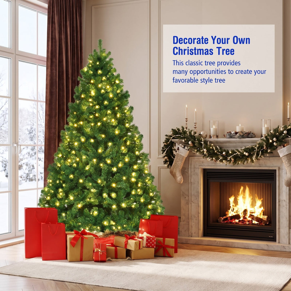 Airfind 7 Feet PVC Artificial Christmas Tree with LED Lights-7 ft, PVC iron Frame, 4.3 x 7.5 H Footprint, Green